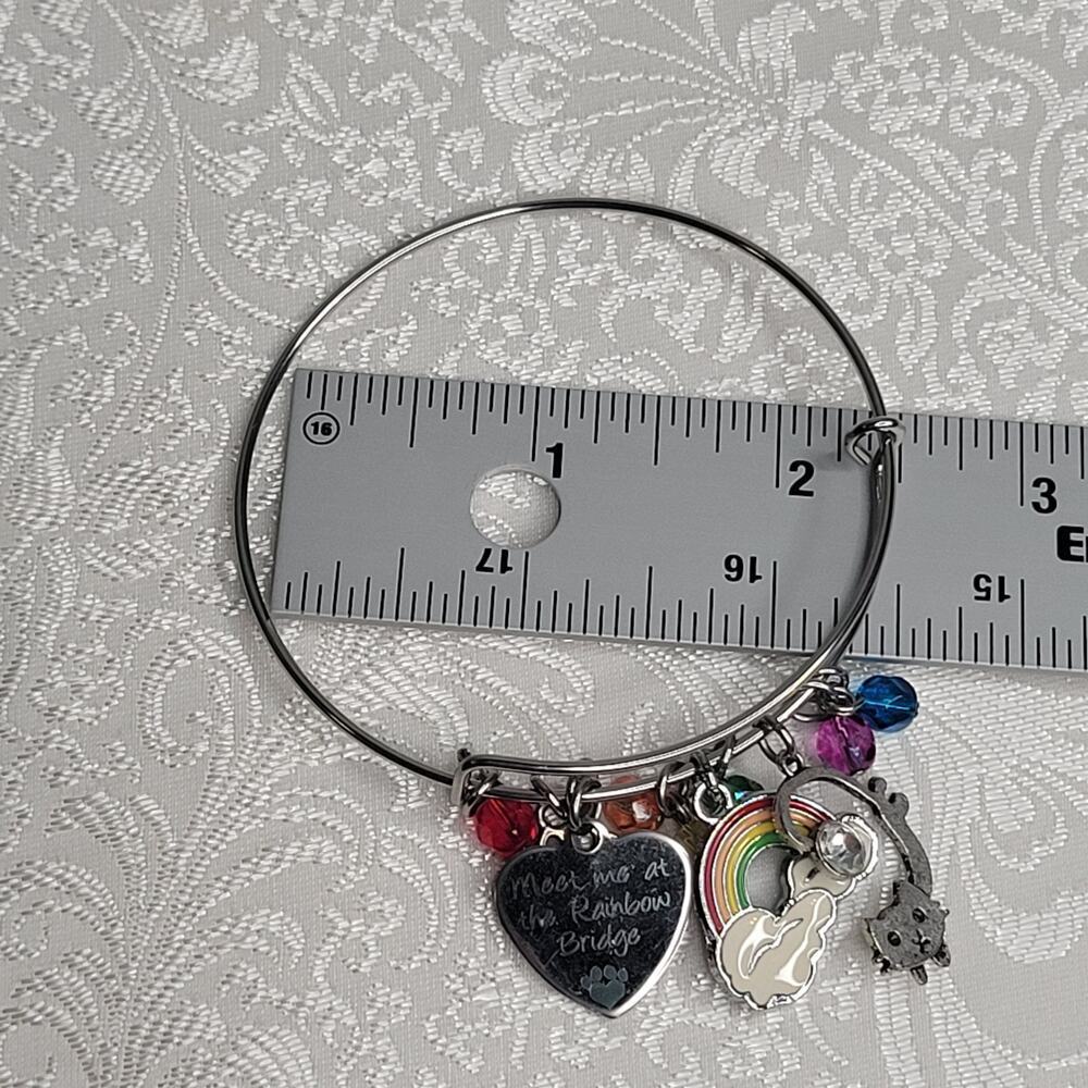 Rainbow Bridge cat women's charm bracelet silver tone multicolor tribute loss - Picture 5 of 5